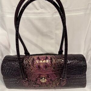 Brahmin Crocodile Embossed Shoulder Bag in Purple and Gold